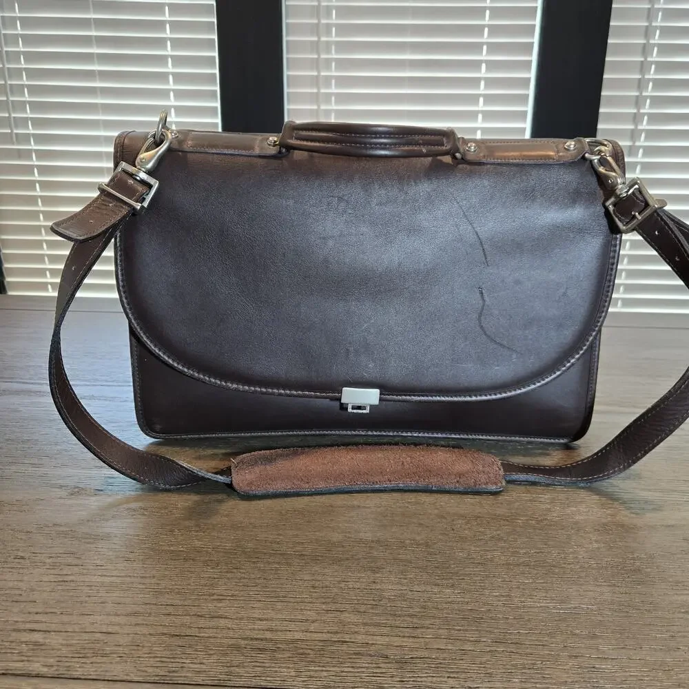 Vintage Jack Georges Made in USA Brown Leather Briefcase Messenger Bag w...